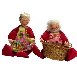 Vintage 1970 Annalee Mobilitee Large Santa with Basket and Mrs. Claus Set